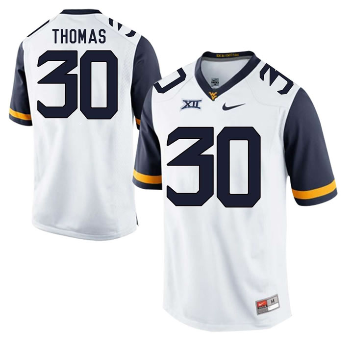 West Virginia Mountaineers #30 J.T. Thomas White College Football Jersey